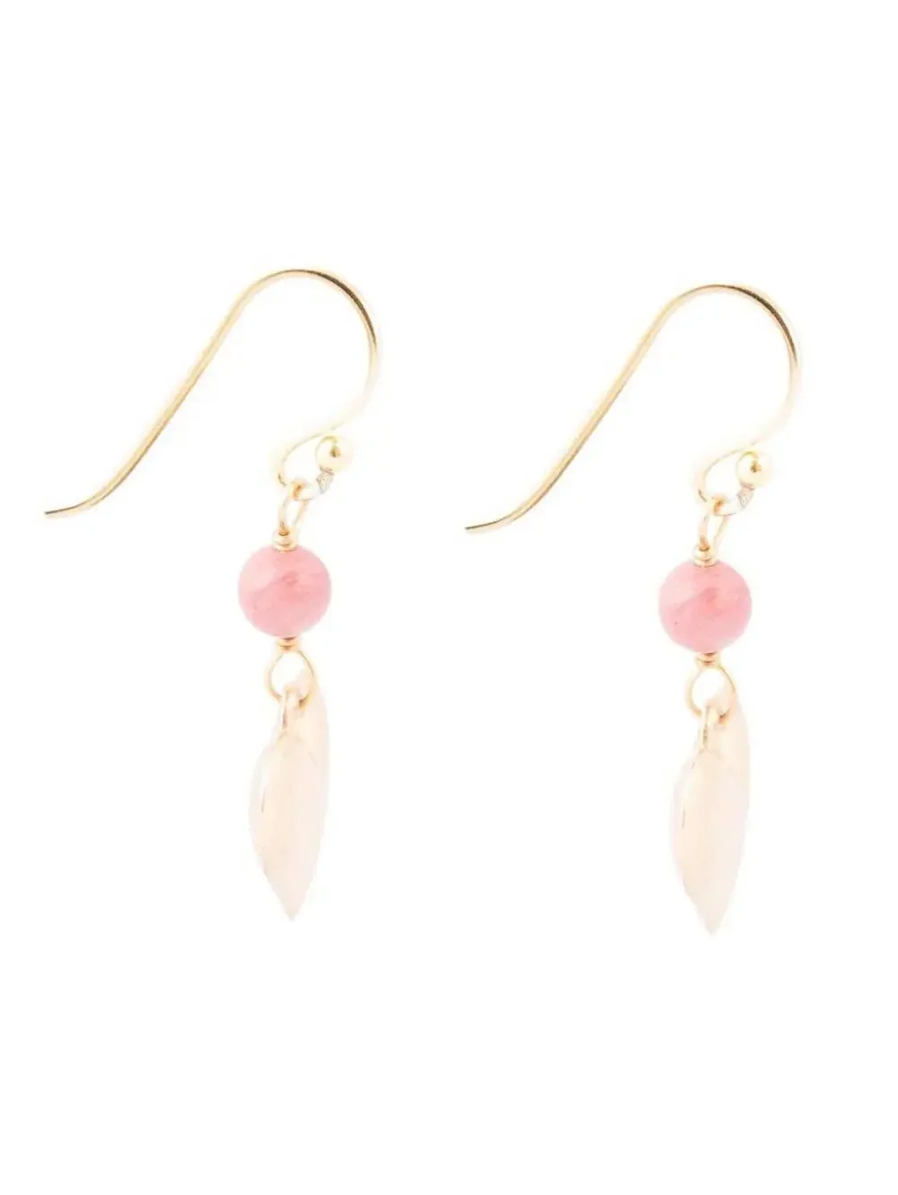 Pink Rhodonite and Golden Bronze Heart Charm Earrings